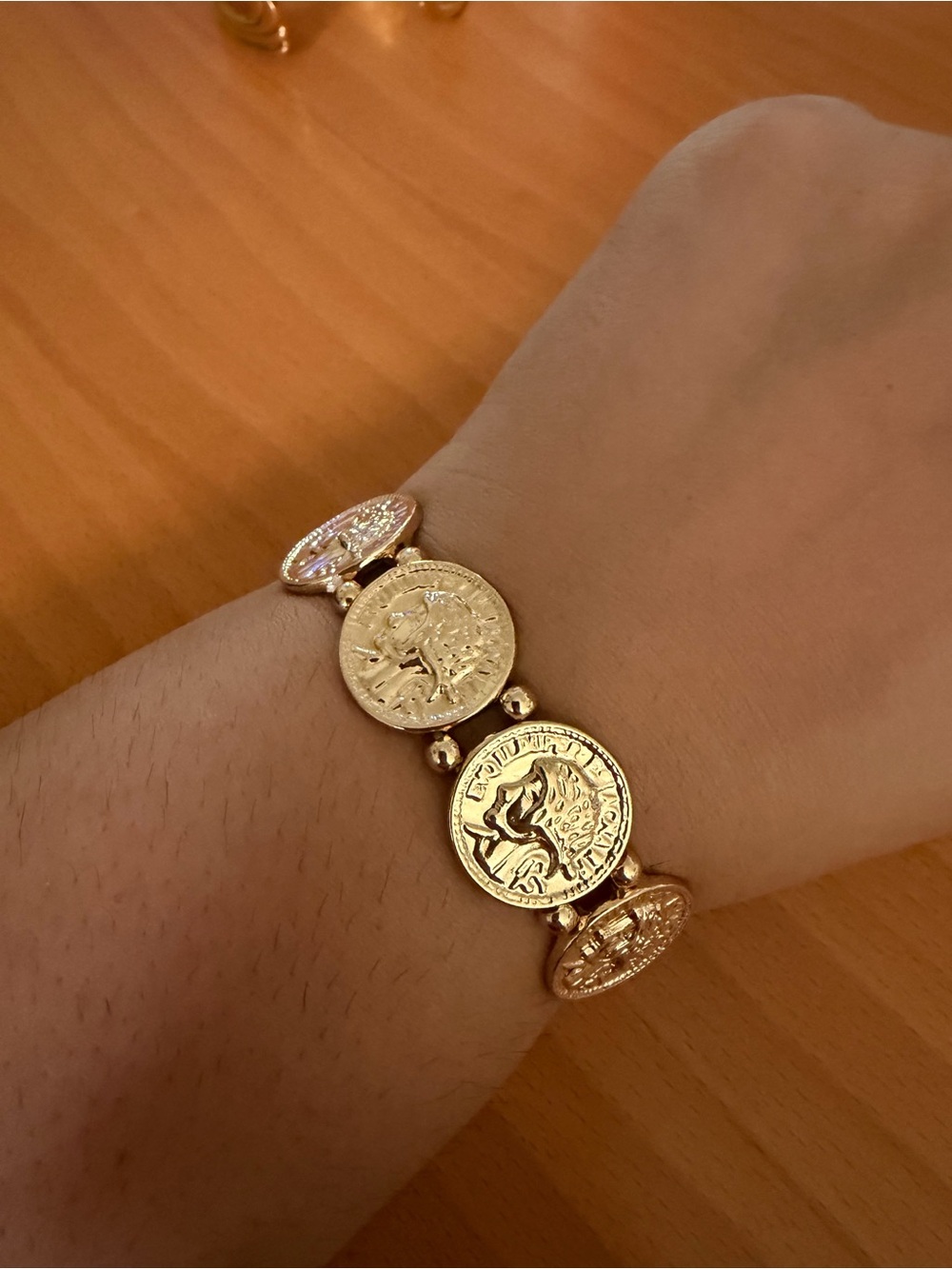 Gold Tone Coin Link Bracelet - Women Jewelry